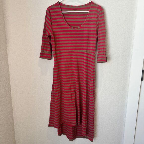 Horny Toad Toad&Co Red & Brown Striped Organic Cotton Midi Dress - Size M - EUC - Picture 1 of 6